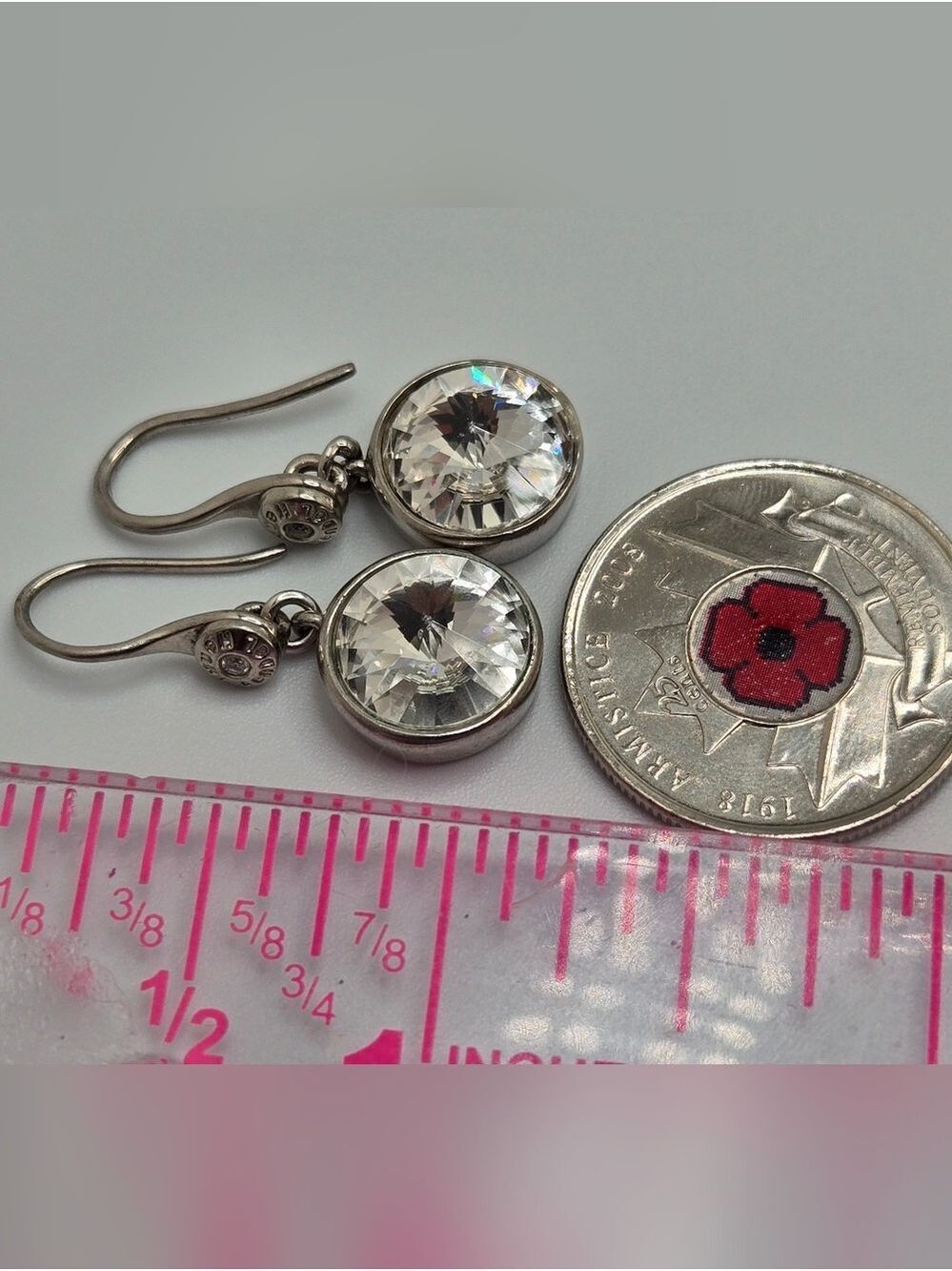 Henri Bendel Crystal Drop Earrings Swarovski Bridal Style Bezel Silver Tone 1” - Picture 12 of 12